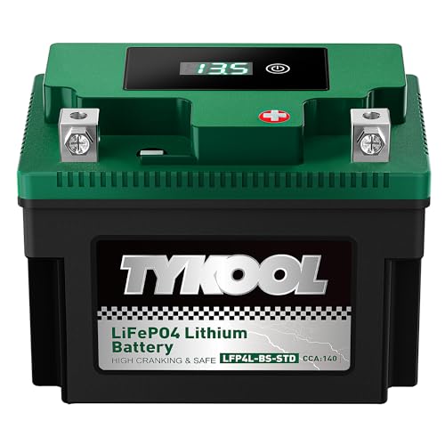 TYKOOL LFP4L-BS-STD Lithium Battery Replaces YTX4L-BS 140CCA 2.8Ah Fits for Motorcycle ATV Scooter Dirt Bike Compatible with Honda CRF50F CRF110F Yamaha TTR125 Digital Readout Polarity [- +]