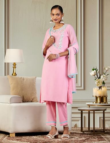 Image of BIBA Women Art Silk A-Line Kurta Regular Pant Suit Set