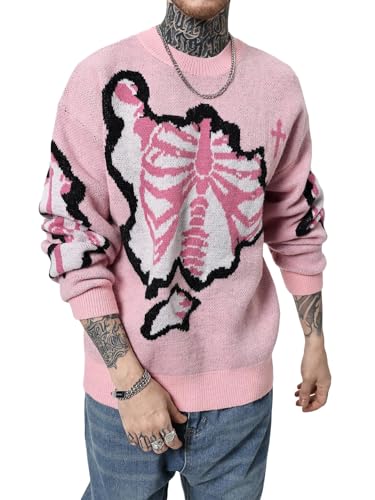 SOLY HUX Men's Y2K Sweater Grunge Skull Graphic Long Sleeve Crewneck Knit Jumper Pullover Goth Alternative Sweaters2