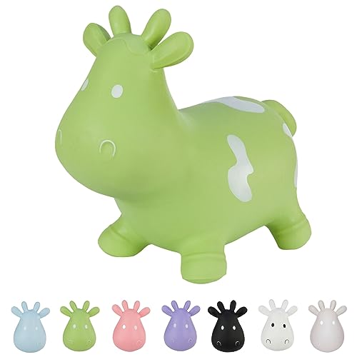Hoppimals Space Hopper Mucca Gonfiabile per Bambini di età Pari o Superiore a 12 Mesi – Imballo con Confezione Regalo, Pompa Inclusa – Cavalcabile Bambino, Palla rimbalzante per Bambini - Verde