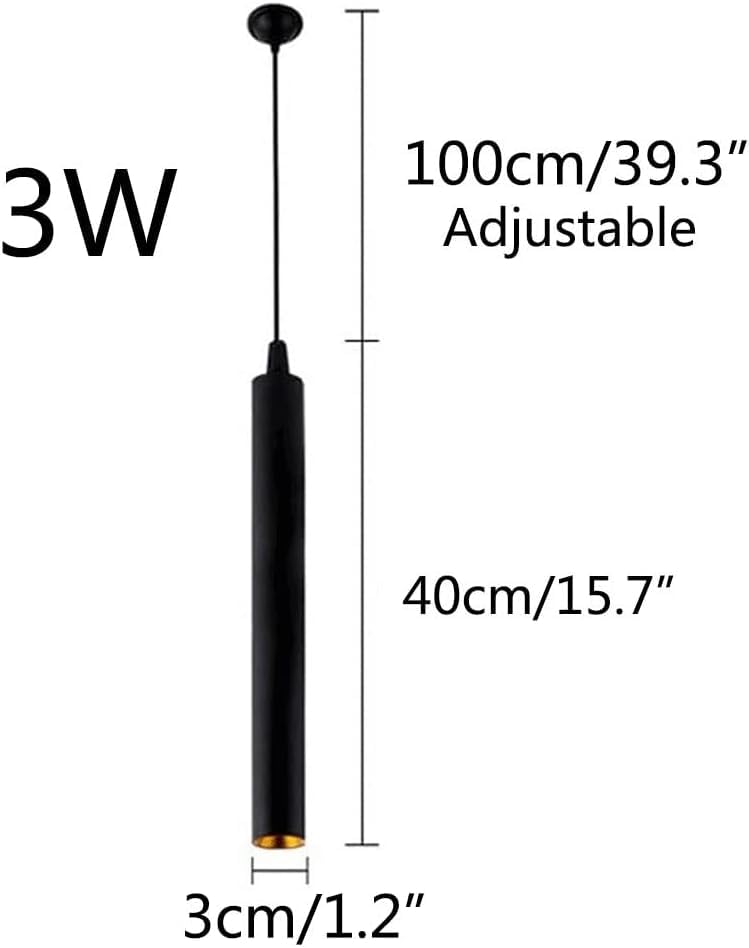Lámpara de techo colgante cilíndrica negra con tubo largo de 40cm y luz blanca 6000K para comedor 3