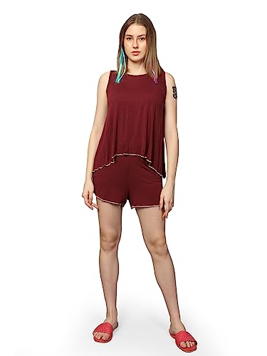 Image of Evolove Women's Micro Modal Round Neck Sleeveless Night Suit /Top & Short Set Super Soft Comfortable (Modal-Shorts Set)
