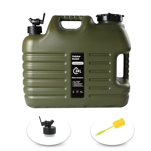 COOZMENT 6.4 Gallon(24L) Portable Water Containers with Spigot, BPA Free Water Jug, Military Green Water Tank, Multifunction Water Storage Containers for Camping Outdoor Hiking,Emergency Stroage