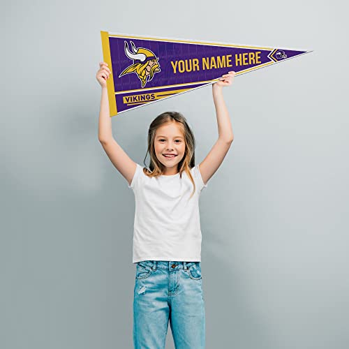 Image of Rico Industries NFL Football Minnesota Vikings Personalized - Custom 12 inch x 30 inch Soft Felt Pennant - EZ to Hang