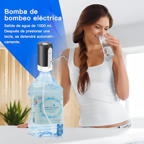 Miniatura 6 de Easyspeed Dispensador De Agua Eléctrica Usb-C, Bomba Automática Portátil Con 2 Adaptadores Para Botellas Y Garrafas De 5, 8, 10, 15 Y 20 Litros, 1200mah Para Camping Oficina Gimnasio, Negro