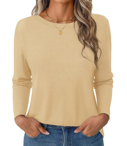 GKBK Women's Long Sleeve Shirts Casual Crewneck Tops Spring Fashion Soft Basic Tee for Work Business 2026 - image 1