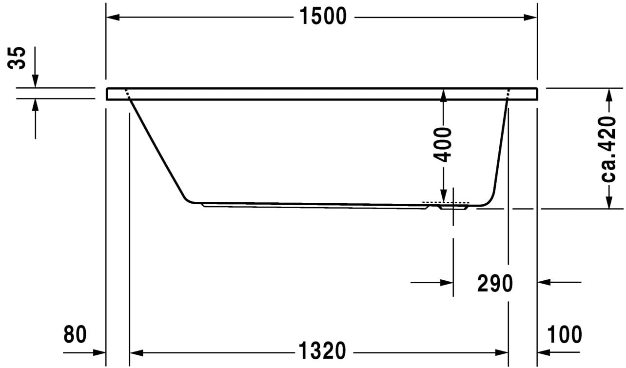 BAIGNOIRE D-CODE 150X75 BLANC AVEC PIEDS DURAVIT