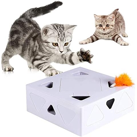 Smart Interactive Cat Toy, Ambush Interactive Electronic Cat Toy with Rotating Feather, Auto-Shut Off Funny Cat Feather Magic Box for Indoor Kitty Entertainment Exercise Catching Game (Rechargeable) Cover