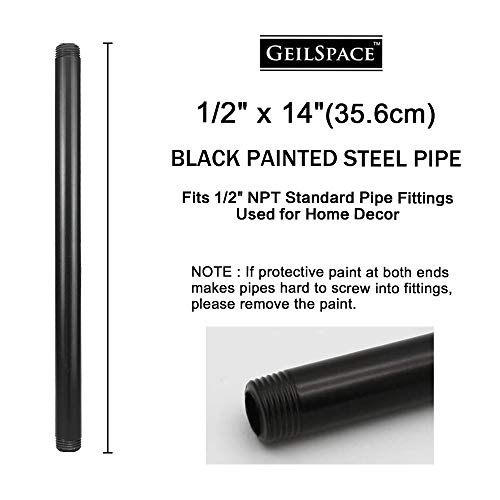 GeilSpace 6 Pack 1/2" × 14" Pre-Cut Black Metal Pipe, Industrial Steel Fits Standard Half Inch Black Threaded Pipes and Fittings - Vintage DIY Industrial Shelving (1/2" × 14")