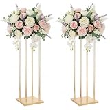 Elegant Metal Flower Wedding Centerpieces, 23.6' Tall Gold Flower Stands for Tables, 2pcs of Geometric Column Vases for Wedding Reception Birthday Party Event Christmas Home Décor