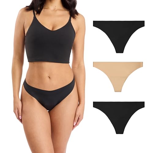 Proof. by Always Everyday Light Washable Period Underwear for Women, Thong 3PK - 2 Black & 1 Beige, For Everyday Leaks