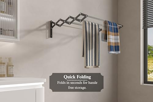 Image of UNOBRIGHT Foldable Wall Mounted Clothes Drying Stand | Heavy Duty Rust Free Stainless Steel Multi Rod Laundry Rack | 3 Feet, 7 Rods | Space Saving for Balcony, Bathroom & Laundry Room