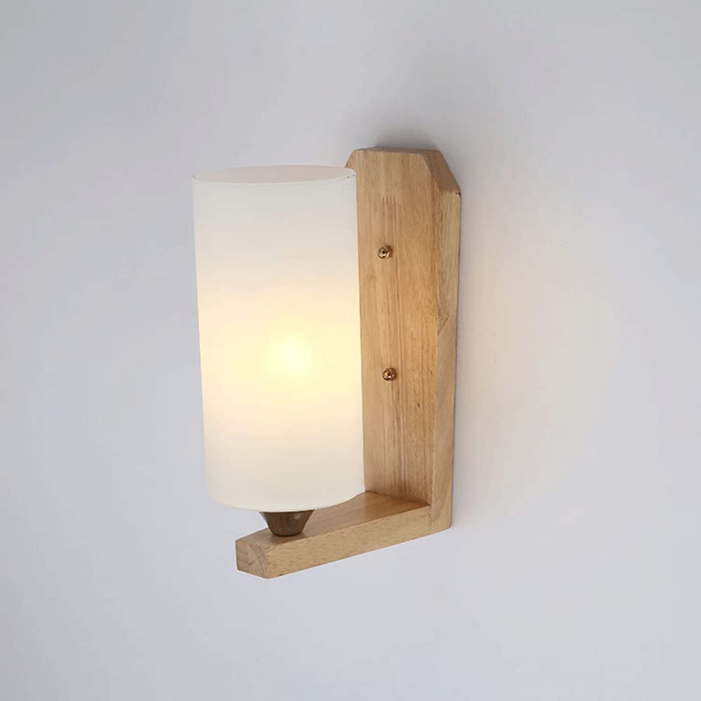 KXEcoLife Wall Sconce Wooden Lamp Milk White Glass Wood Chassis E27 Screw Base Living Room Aisle Wall-Mounted Lighting Fixture