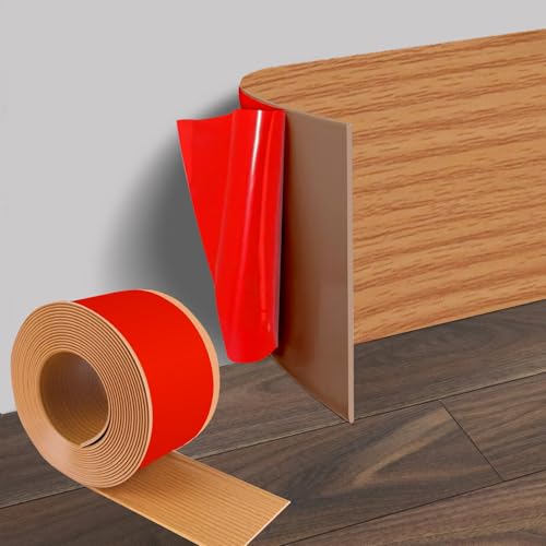 bechoanigel 10 cm x 3,0 m, zócalo blando autoadhesivo, PVC flexible, grano de roble amarillo, rodapiés plano, autoadhesivo, rodapiés para salón, dormitorio, cocina