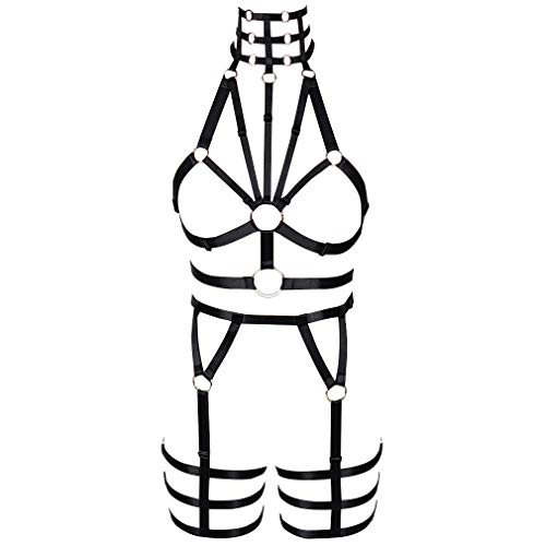 MAMOHSS Womens Elastic Body Harness Cage Bras And Garter Belts Gothic Strappy Full