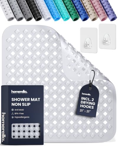 homerella Square Shower Mat Non Slip Anti Mold 21x21 Anti Slip Shower Mat