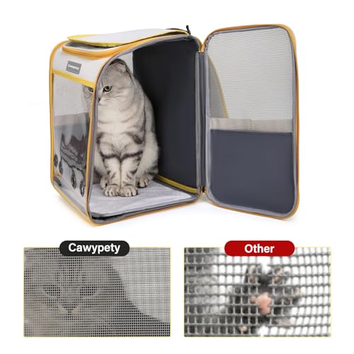 Image of Cat Backpack Carrier, Breathable Cat Carrier Large Space Bubble Pet Backpack For Kitty Small Dog Up To 15Lbs, Transparent & Foldable Pet Carrier For Travel Hiking (Yellow And Beige)