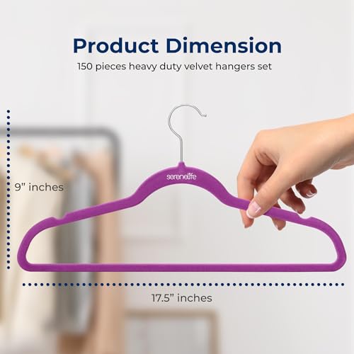 Image of SereneLife Velvet Hangers - 150 Pack, Slim & Space Saving for Closets