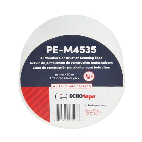 Image of ECHOtape PE-M4535 | All Weather Construction Seam Tape | Indoor-Outdoor Construction Tape | UV Resistant | House Wrap Seaming Tape | Vapor Barrier Tape | White | 1.89 in x 54.6 yds