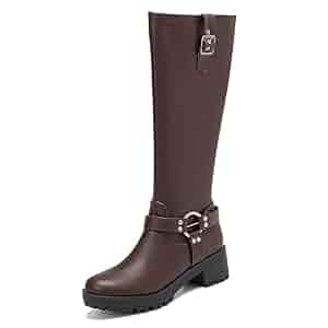Amazon.com | JOZHAMTA Women's Knee High Boots Buckle Chunky