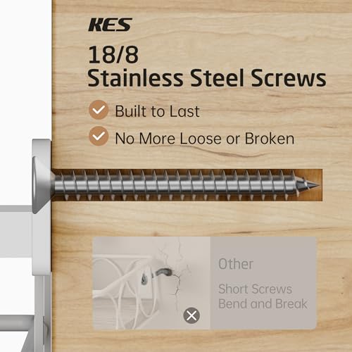 KES 90lb Heavy-Load Ironing Board Hanger Wall Mount, One-Piece Metal Frame Ironing Board Holder with T&V Shaped Hooks, Extra Large Storage Basket, No Breaking Sturdy Screws Included, White, HIR502-WH - Thumbnail 5