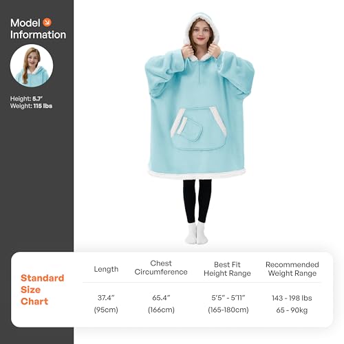 Image of Giggling Getup Wearable Blanket Hoodie for Women Men Gifts for Women Mom Wife Sherpa Fleece Hooded Blanket Sweatshirt Warm Cozy Sherpa Wearable Throw with Pocket & Sleeves for Adult Standard Sky Blue