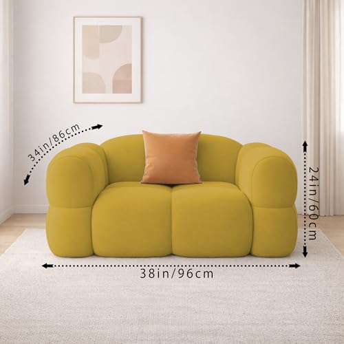 Image of Casaliving Vetras Modern Velvet Bubble Cloud Sofa, Tufted Design Upholstered 1 Seater Sofa Set for Living Room, (Yellow Colour) Premium Velvet Fabric Sofa