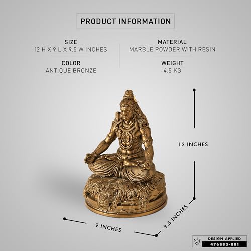 Image of SILAII Lord Shiva Meditation Statue - 12 Inch Mahadev Murti | Spiritual Home Decor Showpiece | Ideal for Meditation, Yoga & Prayer Room