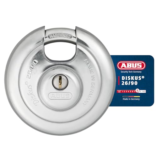 ABUS Diskus Vorhängeschloss 26/90 - wetterfest - mit anbohr- und ziehgeschütztem Zylinder - ABUS-Sicherheitslevel 8 - Silber