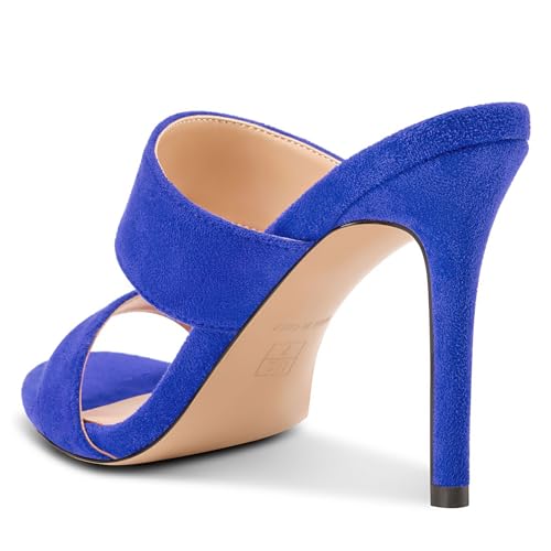 Image of NobleOnly Womens Round Open Toe Heeled Sandals Two Strap Stiletto High Heel Sandals Backless Dress Slip-on Mules Sandals 3.9 Inches Heels