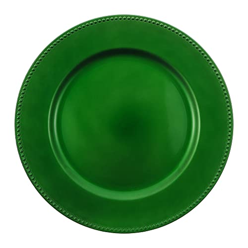 Charge It By Danny Green Beaded Chargers (PACK of 12) Green Charger Plates Set of 12 Polypropylene Material, Xmas Charger Plates Charger & Service Plates (Green Beaded)
