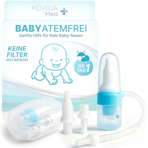 MOVOJA Med Manual Newborn Nasal Aspirator Incl. Additional Nozzles & Without Filter I Medical Silicone Suction Newborn Mucus I Nose Aspirator Babies Nasal Aspirator Children Nose Aspirator