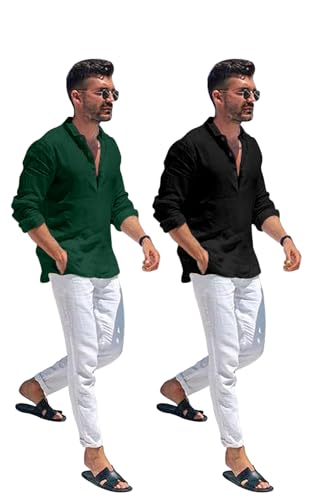 Image of Combo of Men Solid Cotton Blend Straight Kurta Shirt Pack of 2