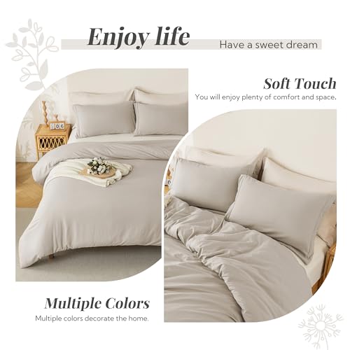 Image of MILDLY Duvet Cover Cal King Ultra Soft Comforter Cover Set 3pcs, Linen Grey