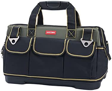 Justzon 17inch Tool Bag for men with Wide Mouth and Waterproof Molded Base,Plastic-padded Handle, Adjustable shoulder strap, professional Electricians construction worker tool bag organizer（M）