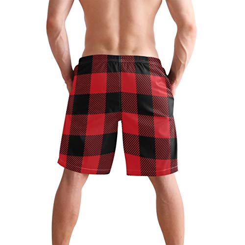 Men's Swim Trunks Black & Red Scottish Plaid Boxer Briefs Trunks Underwear Shorts Swimming Beach Surfing Board Shorts3