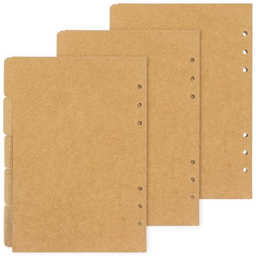 3 Sets A5 Paper Divider, 6 Hole Ring Binder Dividers, Notebook Index Page Tab Cards, for Travel Diary Binder Notebooks Journal Plan