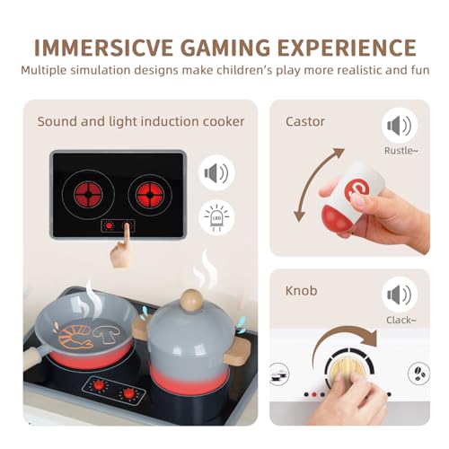 OOOK Kids Play Kitchen Set with Plenty of Features, Sink, Oven, Stove, Dishwasher, Coffee Maker, Ice Maker and Microwave, Play Kitchen Sets for Kids Ages 4-8 - Thumbnail 5