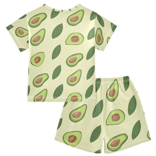ALAZA Avocado Green Leaf Pajamas Set Short Sleeve Cotton Sleepwear Summer Pjs 2 Piece 5-14Y2