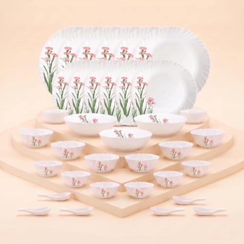 Image of La Opala Novo Opalware Dinner Set, 35 Pcs for Family of 6, Pink Florets