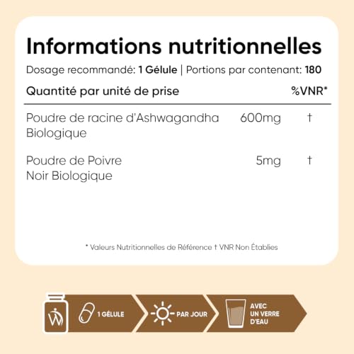 Ashwagandha Bio - 180 Gélules Vegan (6 Mois) - Withanolides & Piperine – vue 3