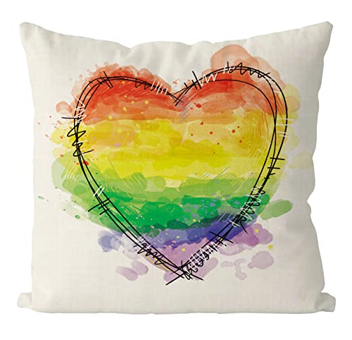 Gagec Lgbt Pillow Covers 18X18 Inch Love Heart Rainbow Decorative Throw Pillow Covers Gay Lesbian Bisexual Pillow Case Home Sofa Bedroom Living Room Cushion Case Farmhouse Decorations #TOP15