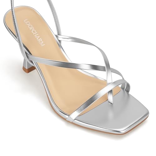 Image of Women's Strappy High Heels Sandals Square Open Toe Ankle Strap Slingback Thong Stilettos Shoes for Wedding