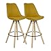 Produktbild Wohnling 2er Set Barhocker Curry Stoff/Massivholz | Design Barstuhl Skandinavisch 2 Stück | Tresenhocker mit Lehne Sitzhöhe 77 cm