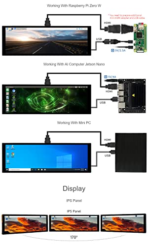 Image of waveshare 7.9inch Capacitive Touch Screen LCD Compatible with Raspberry Pi 5 /4B /3B+ /3A+ /2B /B+ /A+ /Zero /Zero W /WH /Zero 2W CM3+ /4 400x1280 Resolution HDMI IPS Supports Jetson Nano /Windows