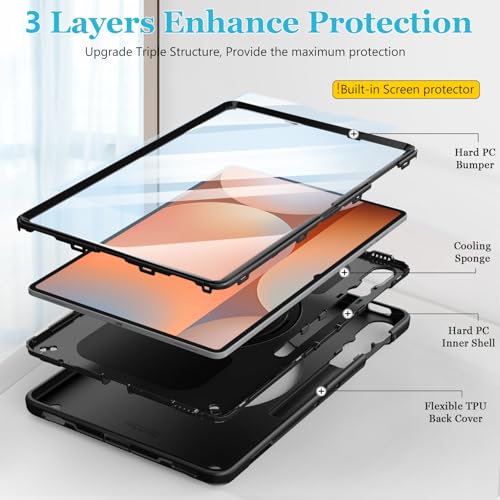 Image of Case for Galaxy Tab S11 Ultra /S10 Ultra /S9 Ultra /S8 Ultra 14.6 INCH: TPU Protective Cover with Stand - Handle - Shoulder Strap - S Pen Holder- Black