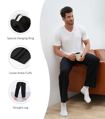 DAVID ARCHY Men's Pajama Pants Cotton Comfy Sleep Bottoms, Lightweight Lounge Pants with Pockets Soft Sleepwear PJs, 2 Pack4