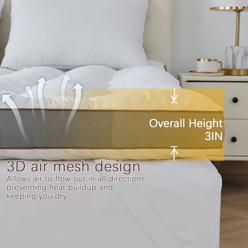 Image of WhatsBedding 3 Inch Memory Foam Mattress Topper Queen Size Plus Thicked Down Alternative-Lined, 4 Anchor Elastic Bands