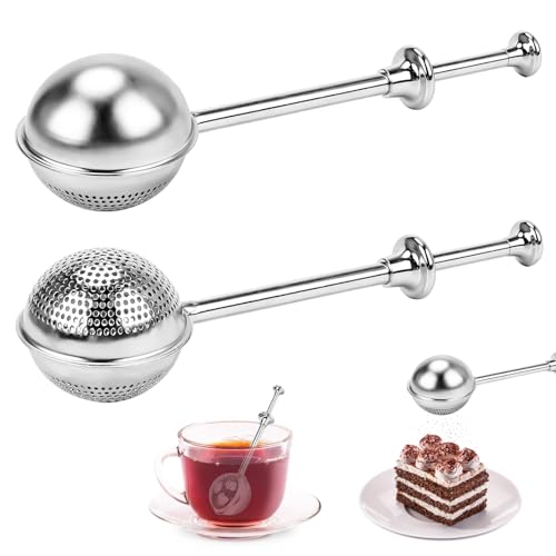 iJiZuo 2 Piezas Filtro Infusor Te con Mango Largo, Infusor de té de Acero Inoxidable, Filtro de té para té Suelto, para té de Hojas Sueltas, Especias, Condimentos. FáCil De Limpiar
