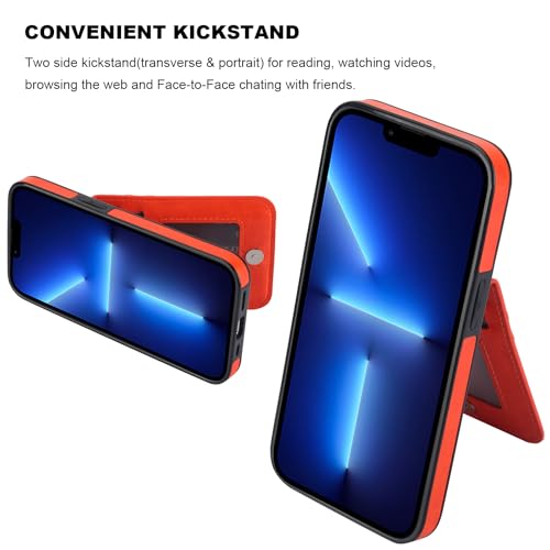 Image of KIHUWEY Compatible with iPhone 13 Pro Case Wallet with Credit Card Holder, Premium Leather Magnetic Clasp Kickstand Heavy Duty Protective Cover for iPhone 13 Pro 6.1 Inch (Orange)